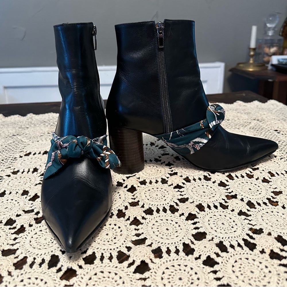 KOEYH Leather Silk Knot Black Boots 38.5